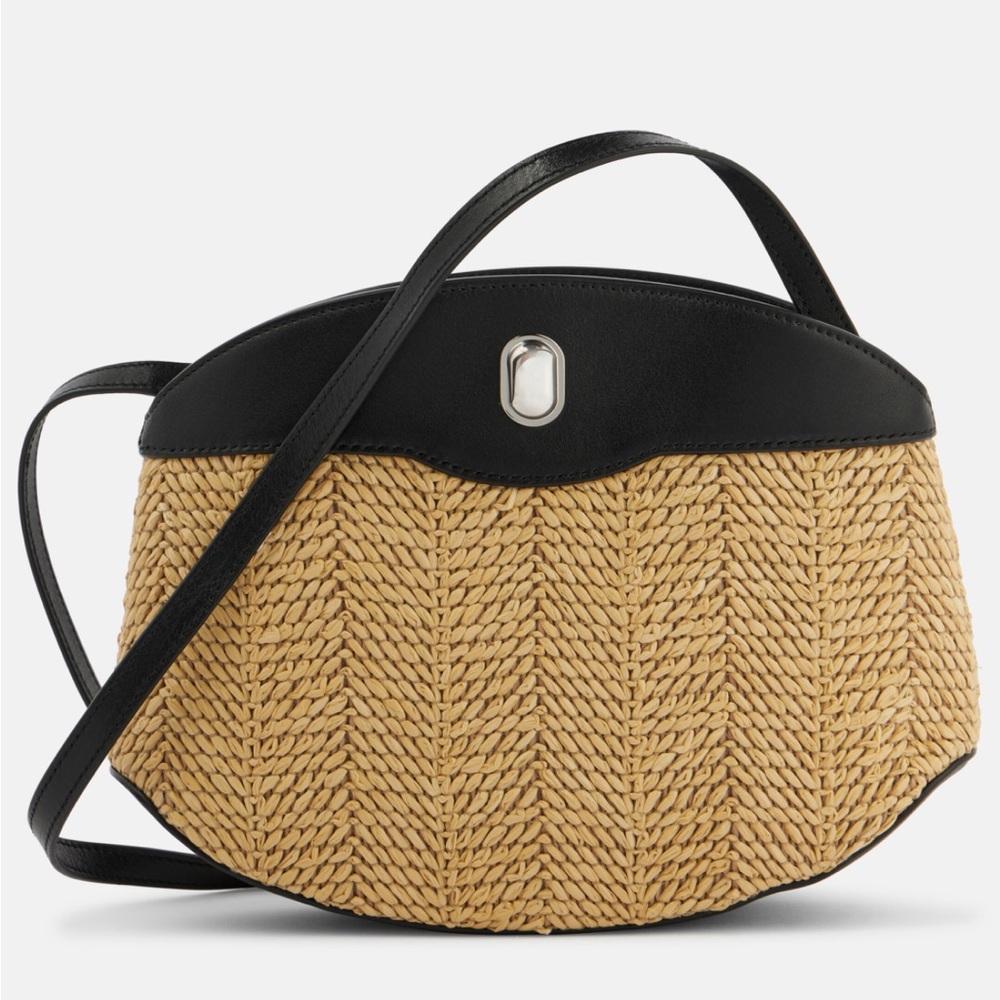 SAVETTE Tondo Leather-Trimmed Raffia Crossbody Bag NWT